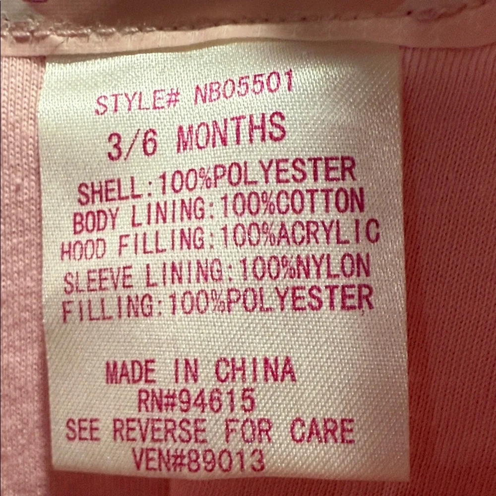 Weatherproof Pink and Cream Kids One Piece Winter Coat with Sheep, Size 3/6 mo